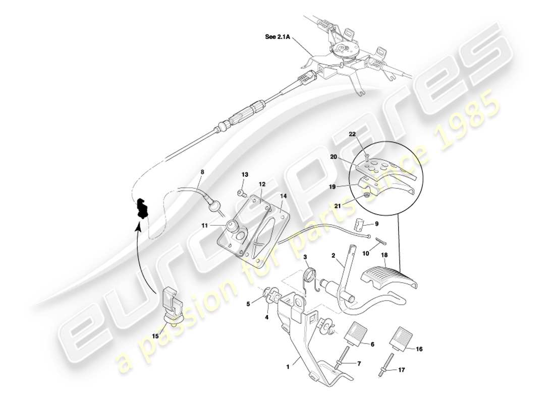 aston martin db7 vantage (2004) diagrama de piezas del engranaje del pedal y del acelerador lhd