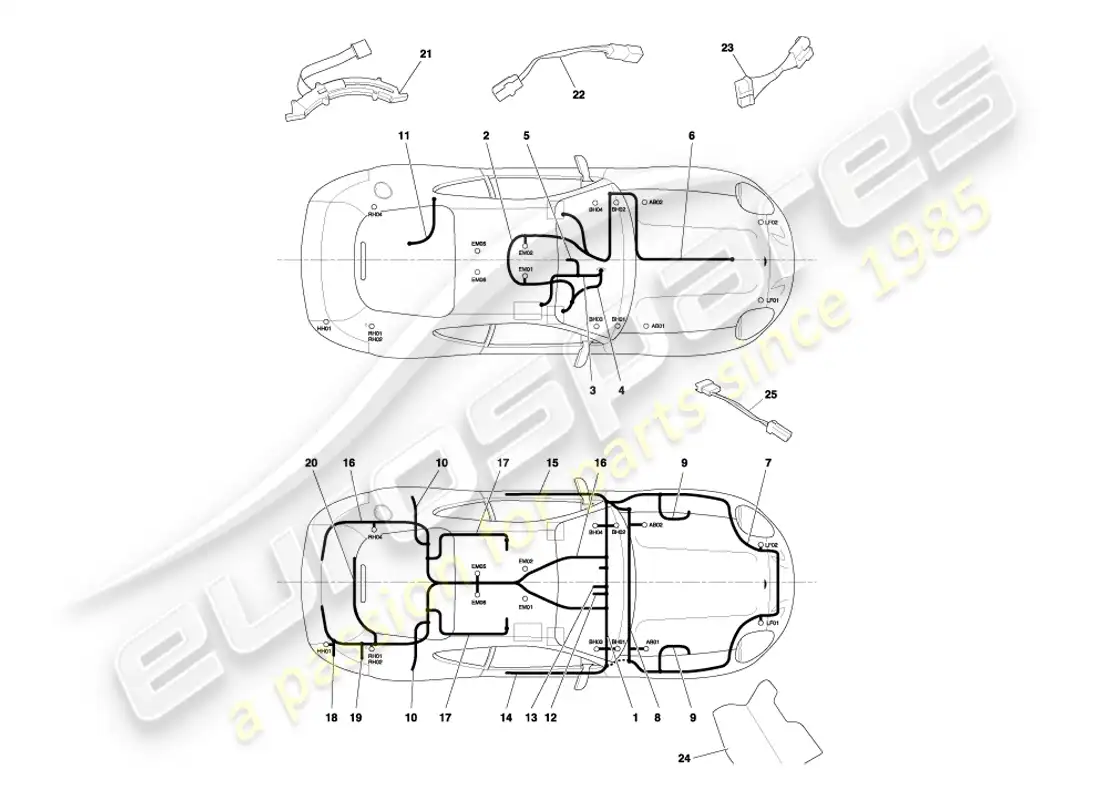 aston martin db7 vantage (2003) diagrama de piezas de arneses