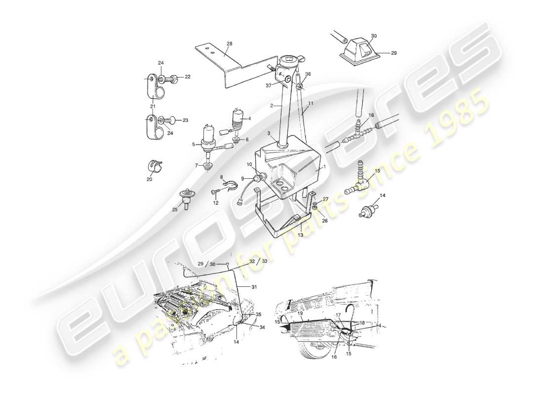 aston martin v8 virage (1999) diagrama de piezas de lavaparabrisas y faros