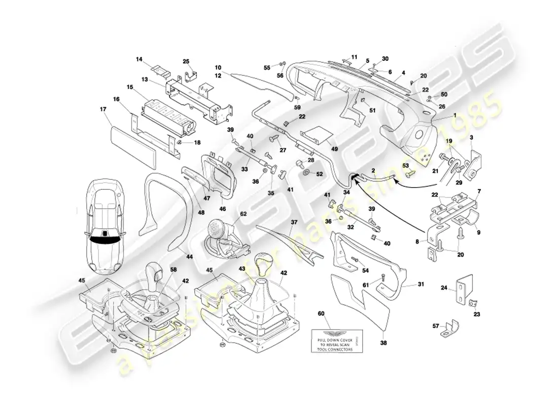 aston martin db7 vantage (2003) diagrama de piezas de fascia y molduras