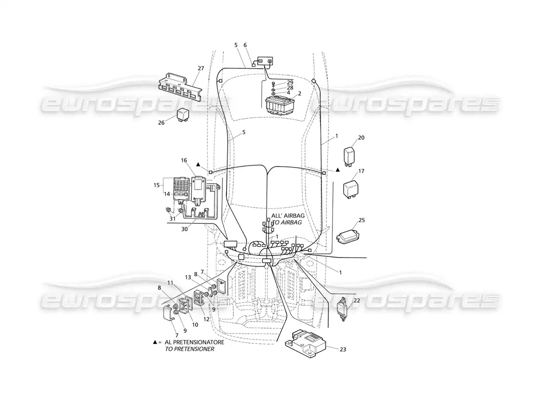 maserati qtp v8 evoluzione eléctrico. sistema: diagrama de piezas del tablero y la batería (transmisión izquierda)