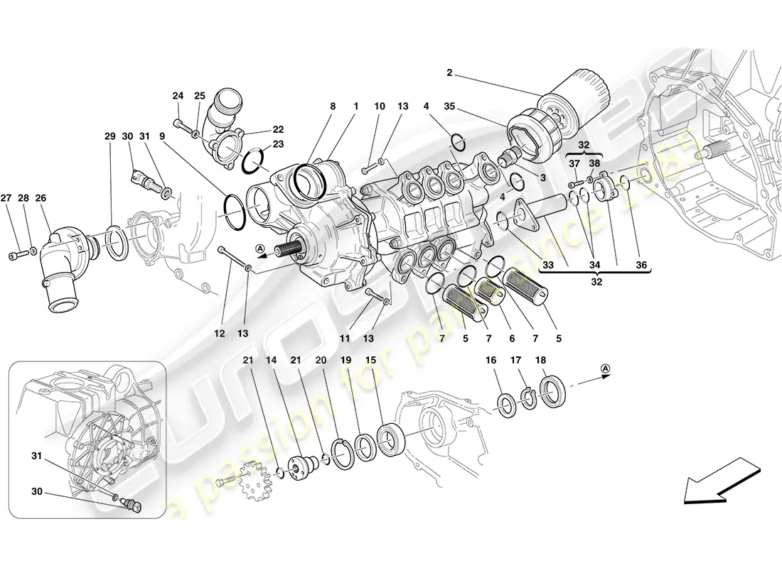 ferrari f430 coupe (rhd) bomba de aceite / agua diagrama de piezas
