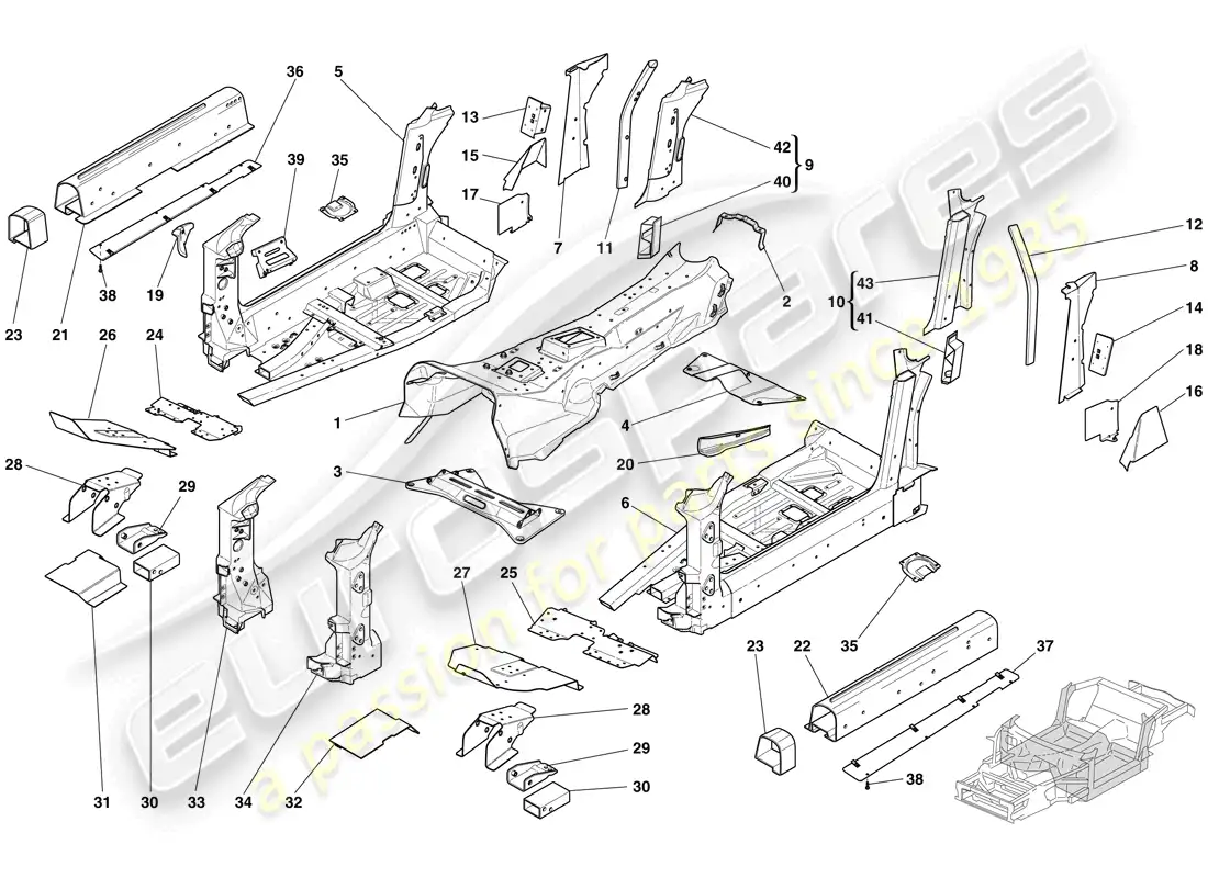 ferrari 612 scaglietti (rhd) estructuras y elementos, centro del vehículo diagrama de piezas