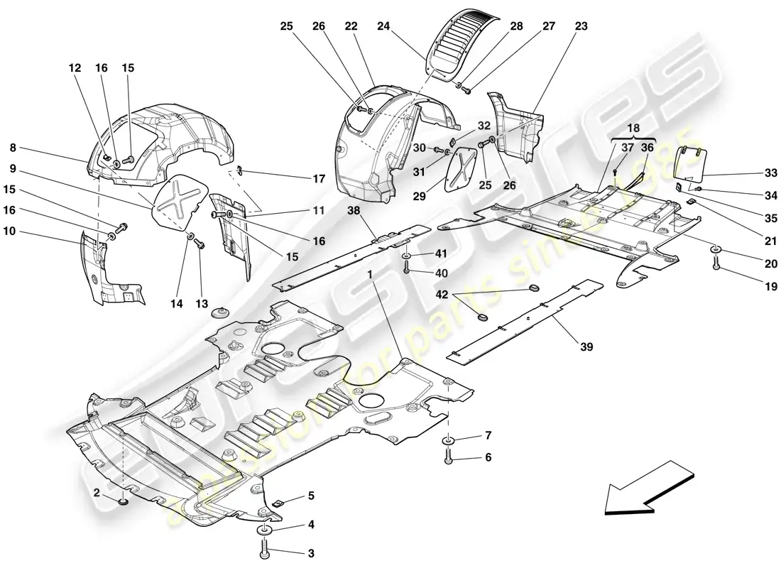 ferrari 599 gto (europe) plato inferior plano y ruedas diagrama de piezas