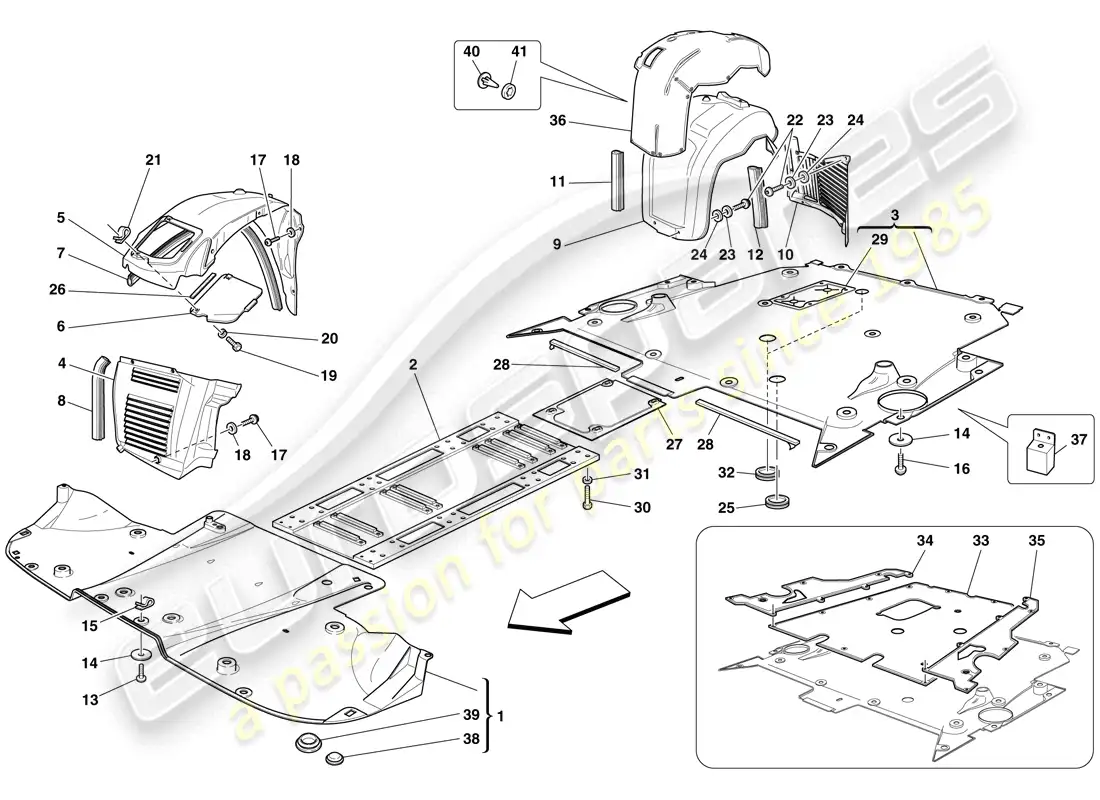 ferrari f430 spider (europe) plato inferior plano y ruedas diagrama de piezas