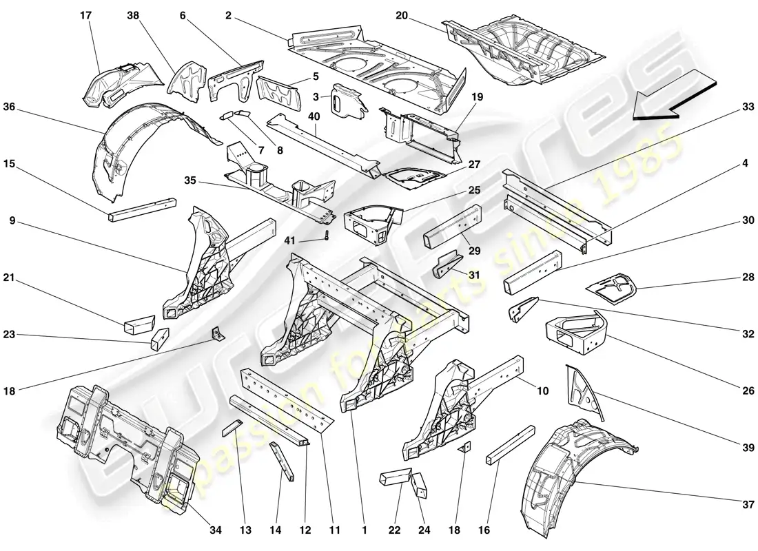 ferrari 599 gto (europe) estructuras y elementos trasero del vehículo diagrama de piezas
