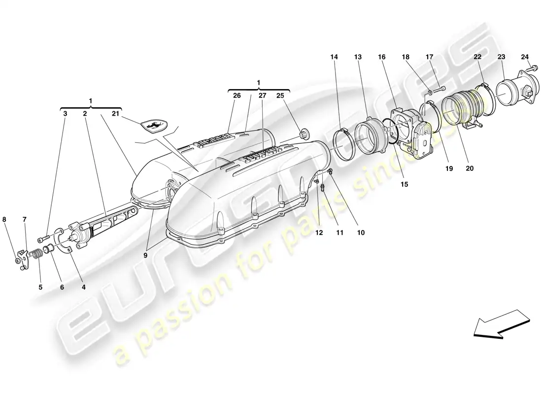 ferrari f430 spider (europe) tapa del colector de admisión diagrama de piezas