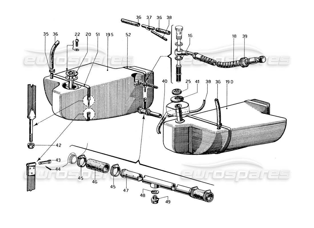 ferrari 275 gtb/gts 2 cam tanque de combustible: modelos con volante a la izquierda diagrama de piezas