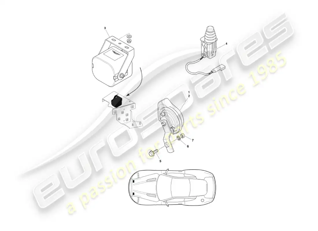 aston martin vanquish (2005) componentes debajo del capó diagrama de piezas