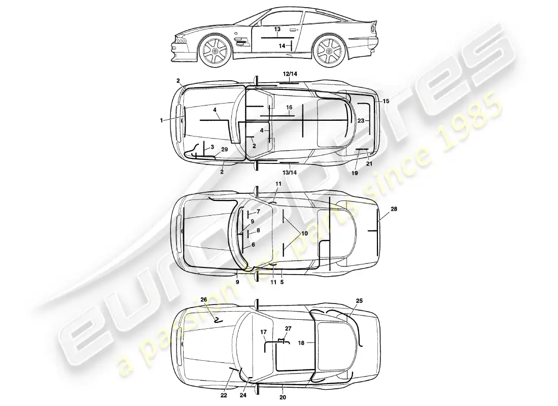 aston martin v8 coupe (2000) arneses diagrama de piezas