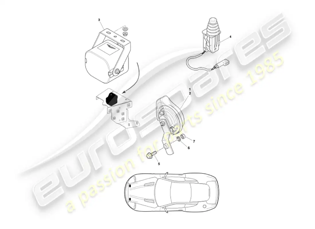 aston martin vanquish (2004) componentes debajo del capó diagrama de piezas