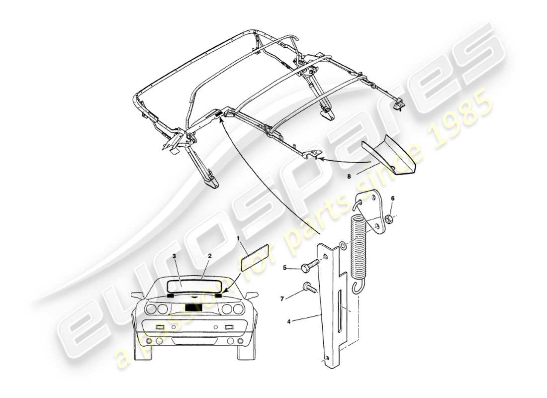 aston martin v8 volante (1997) ensamblaje de la campana diagrama de piezas