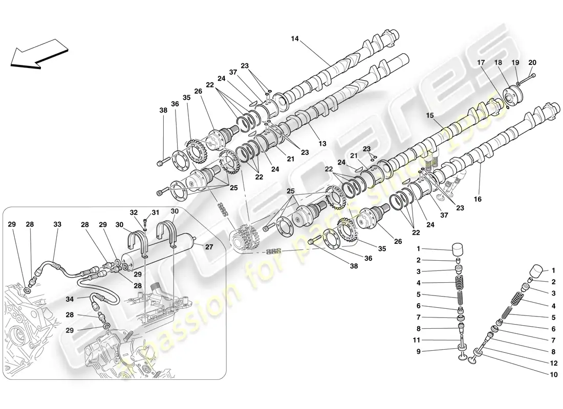 ferrari f430 spider (usa) timing system - tappets diagrama de piezas