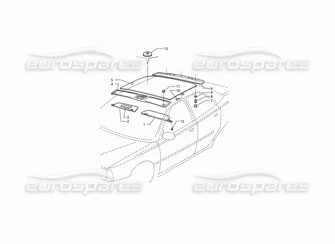 maserati qtp v6 (1996) adornos interiores: techo (lhd) diagrama de piezas