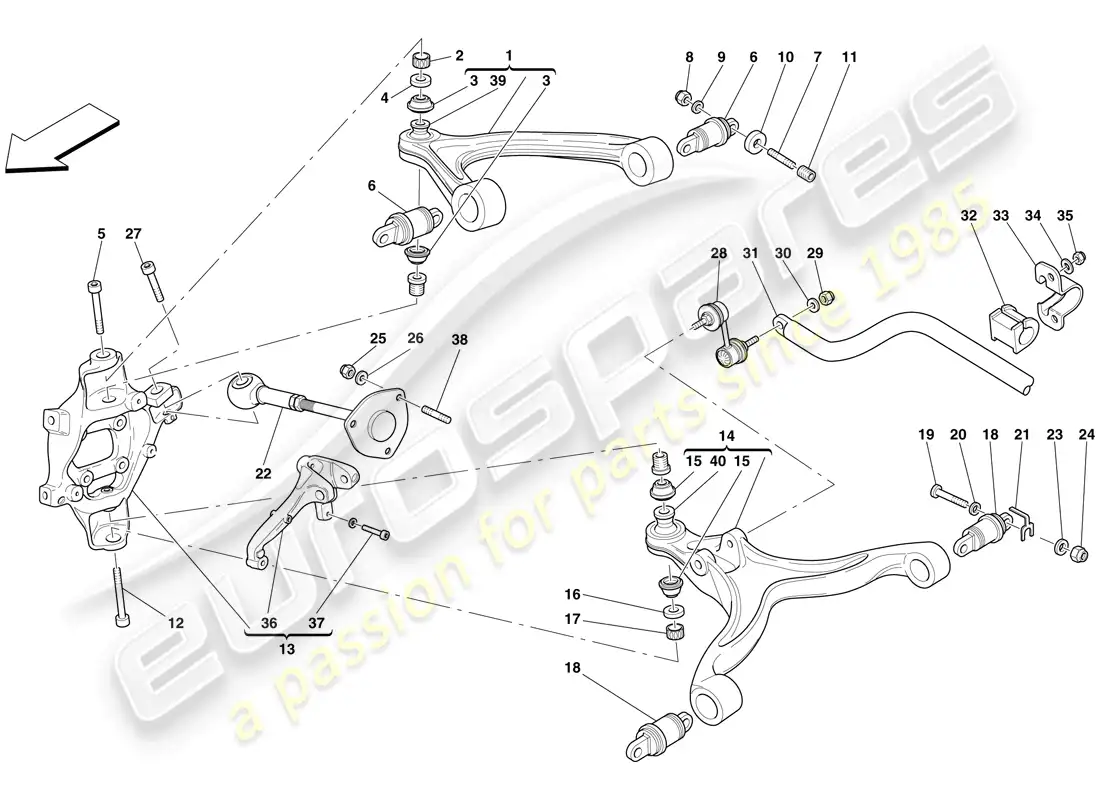 ferrari 599 sa aperta (rhd) suspensión trasera - brazos y barra estabilizadora diagrama de piezas