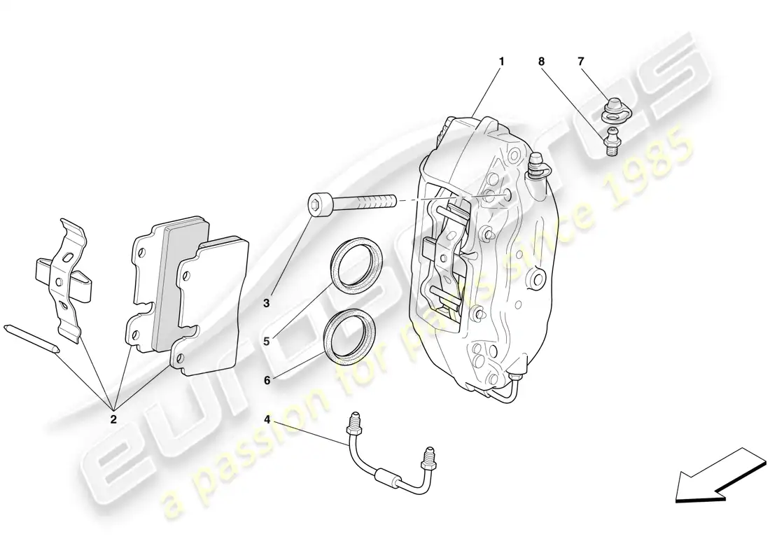ferrari 612 scaglietti (rhd) pinza de freno trasero diagrama de piezas