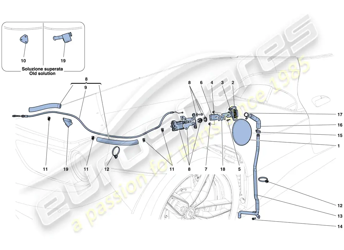 ferrari 488 spider (rhd) tapa de llenado de combustible y controles diagrama de piezas