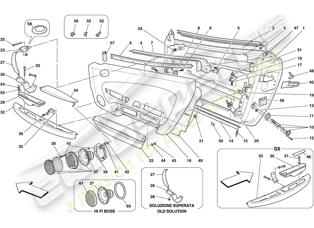 ferrari f430 coupe (rhd) puertas - subestructura y acabados diagrama de piezas