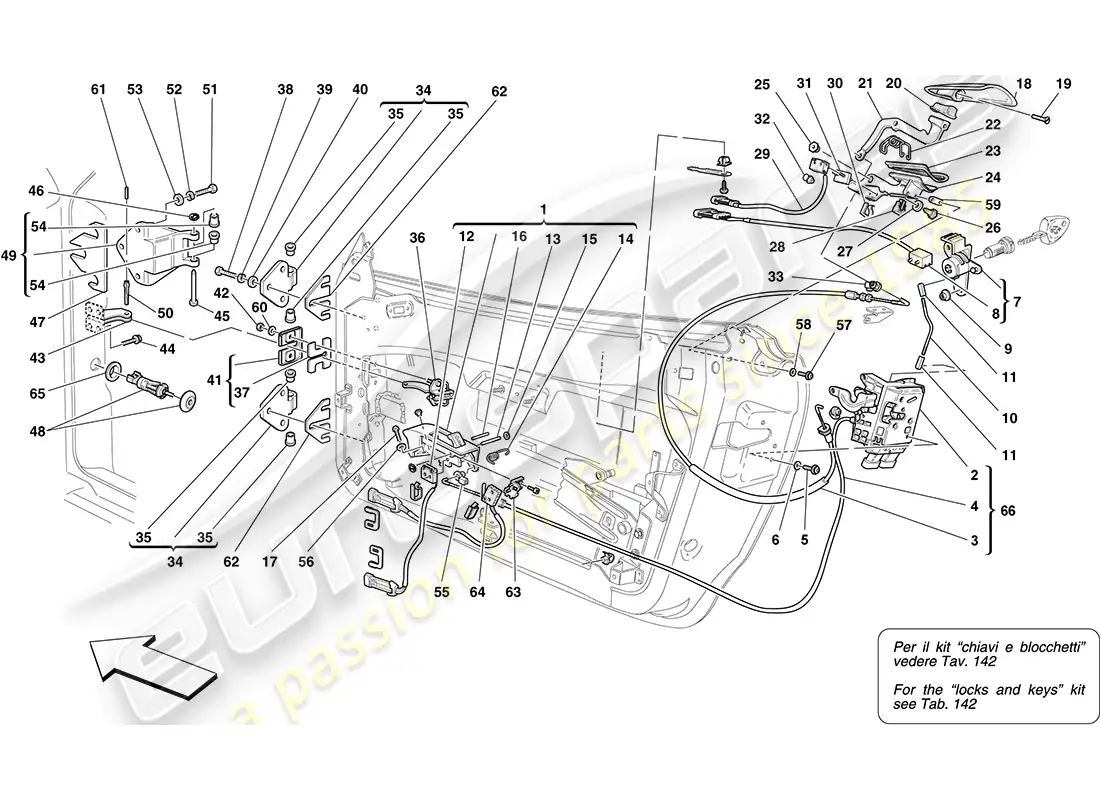 ferrari f430 coupe (europe) puertas - mecanismo de apertura y bisagras diagrama de piezas