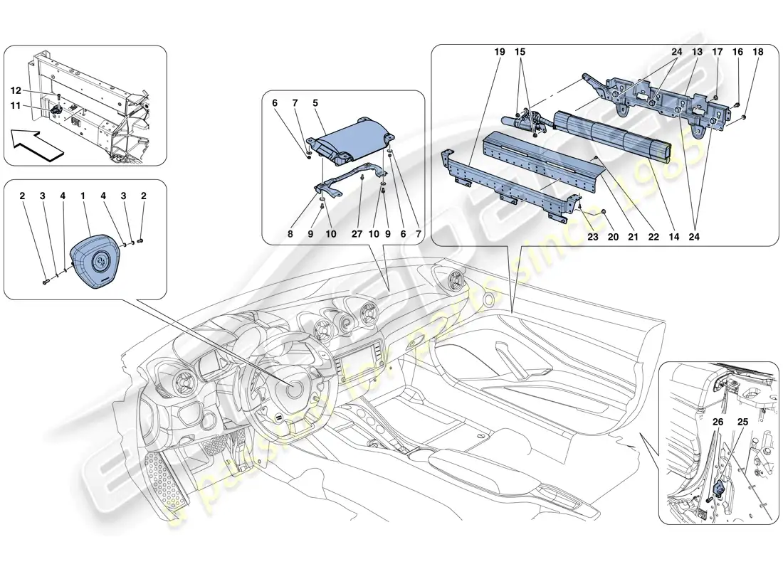 ferrari california t (rhd) bolsas de aire diagrama de piezas