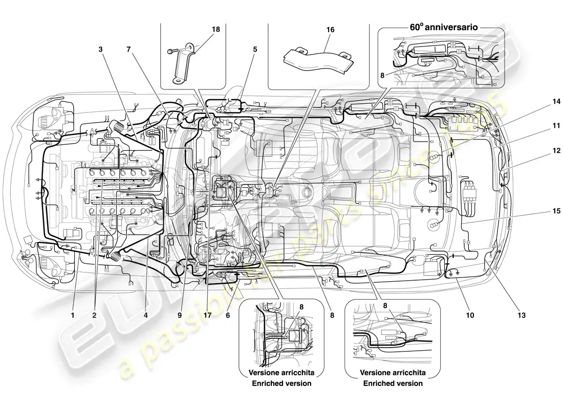 ferrari 612 scaglietti (rhd) sistema eléctrico diagrama de piezas