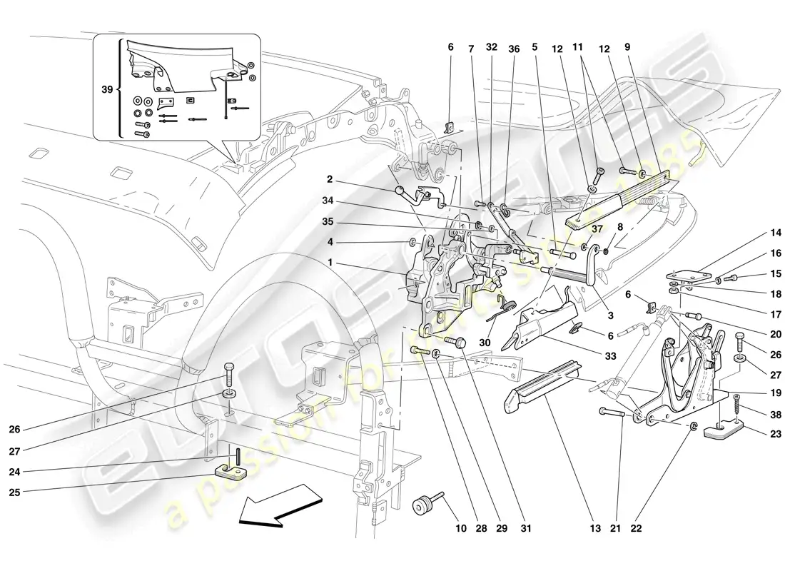 ferrari f430 spider (europe) cinematica del techo - parte inferior diagrama de piezas