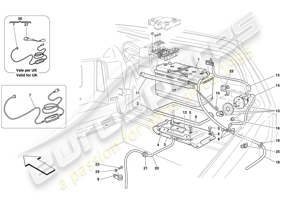 ferrari 599 sa aperta (rhd) batería diagrama de piezas