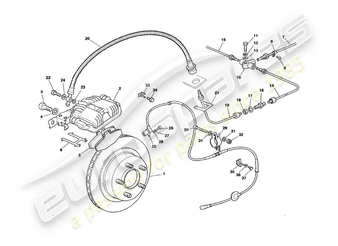 aston martin v8 volante (1998) rear brakes diagrama de piezas