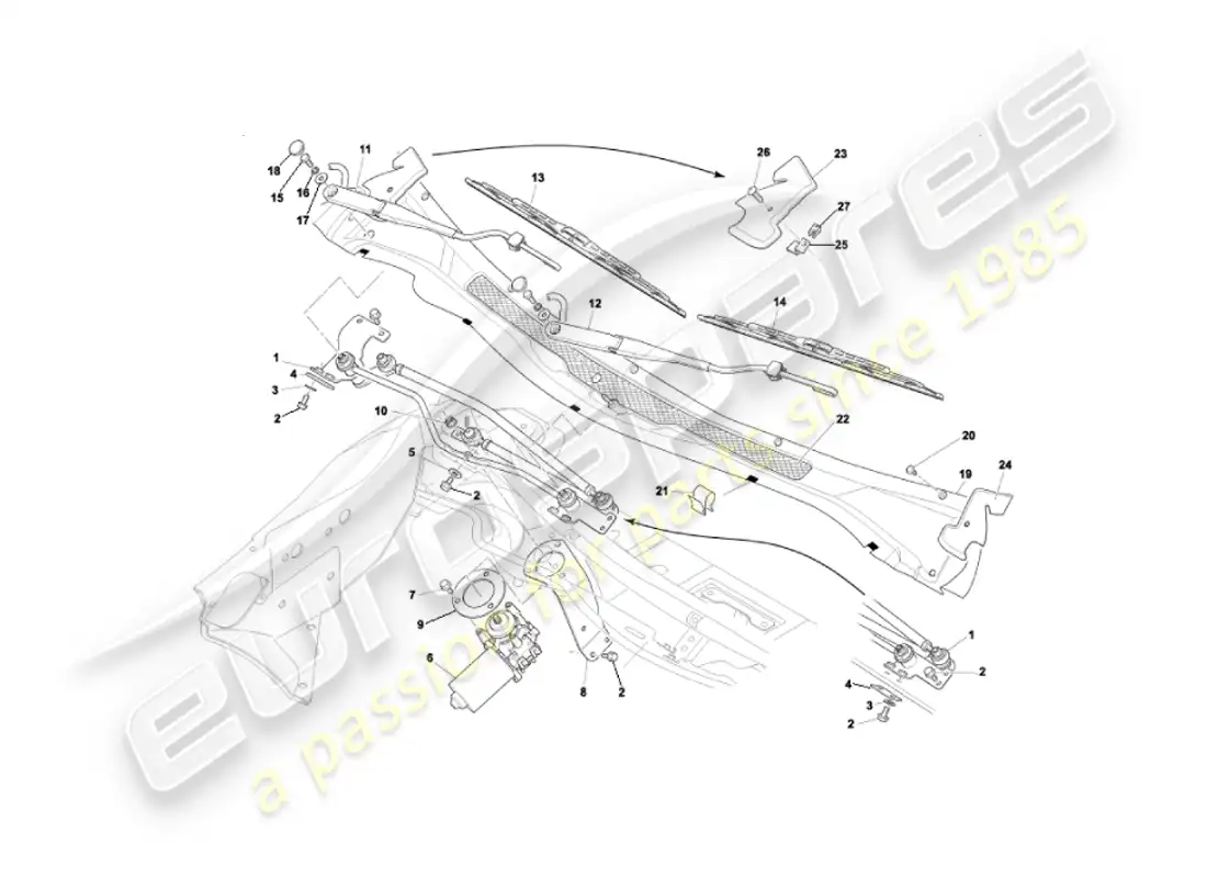 aston martin vanquish (2005) limpiaparabrisas diagrama de piezas