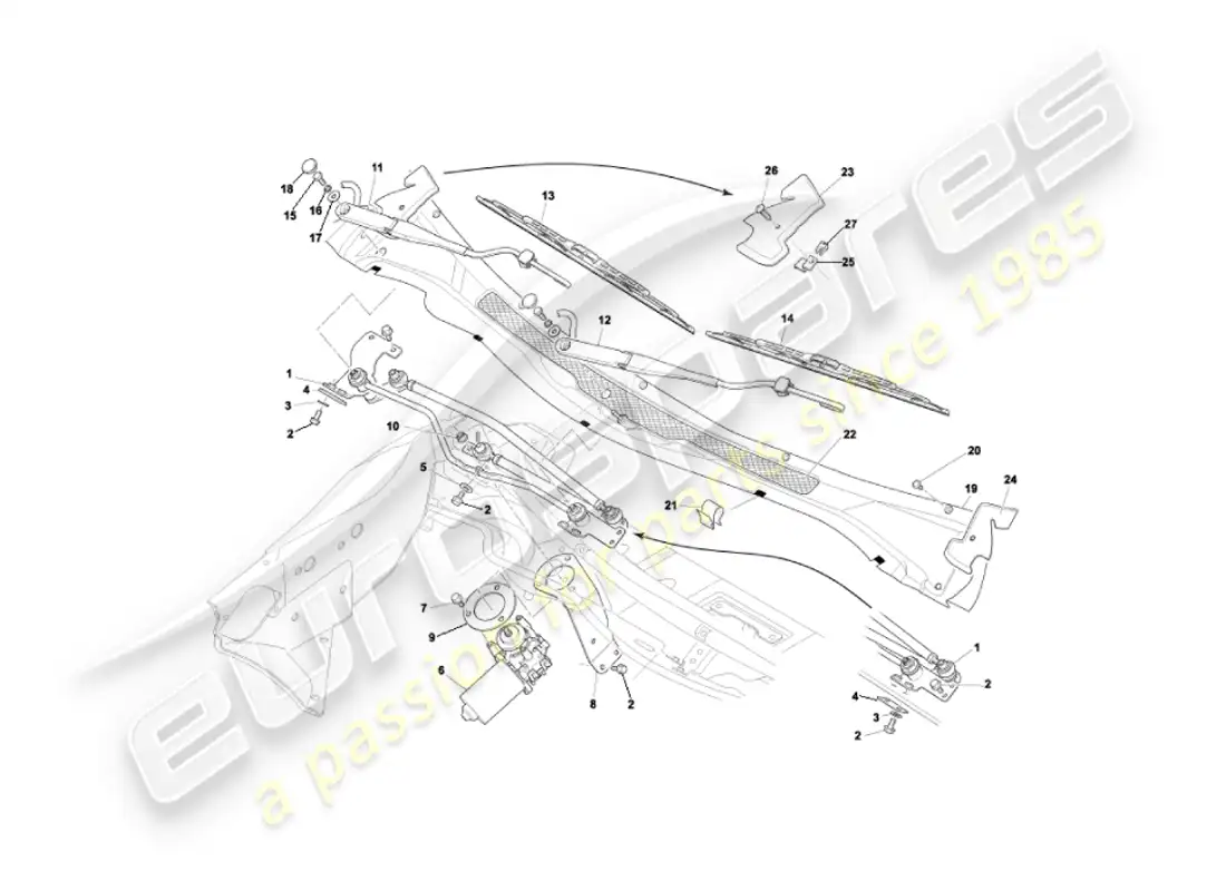 aston martin vanquish (2006) limpiaparabrisas diagrama de piezas