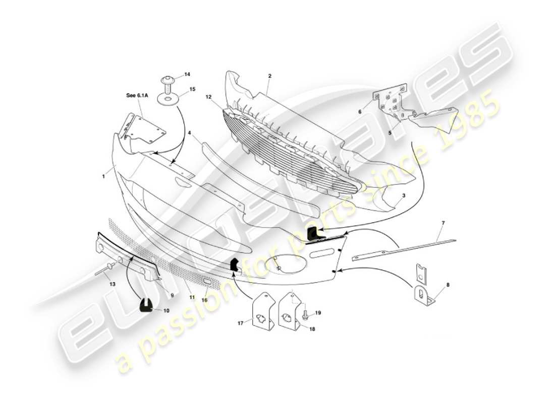 aston martin vanquish (2003) diagrama de piezas del parachoques delantero y faldón