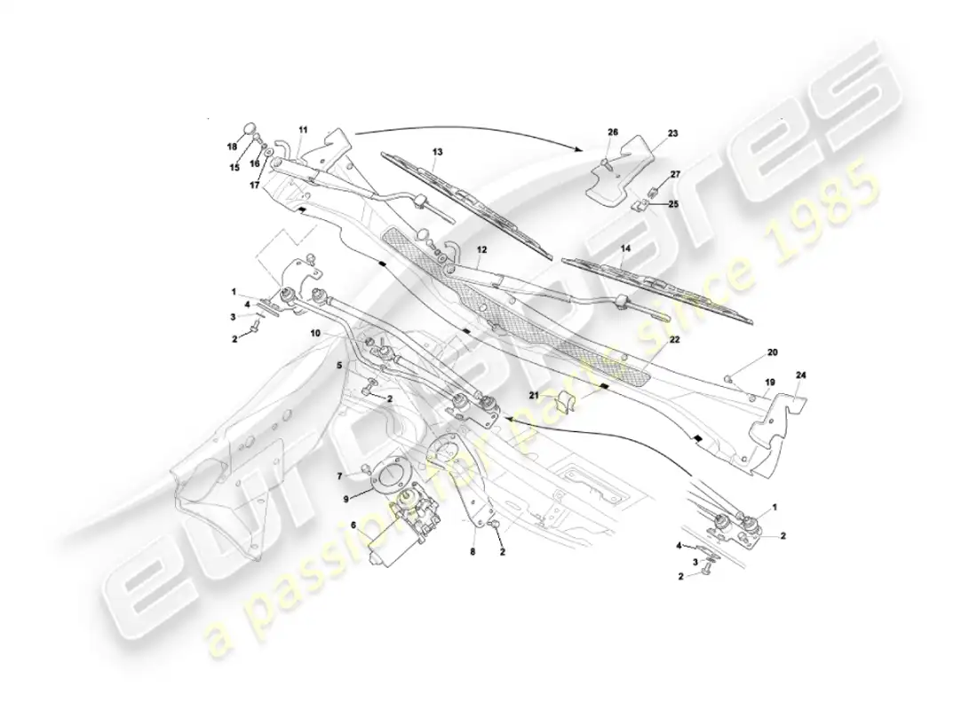aston martin vanquish (2004) limpiaparabrisas diagrama de piezas