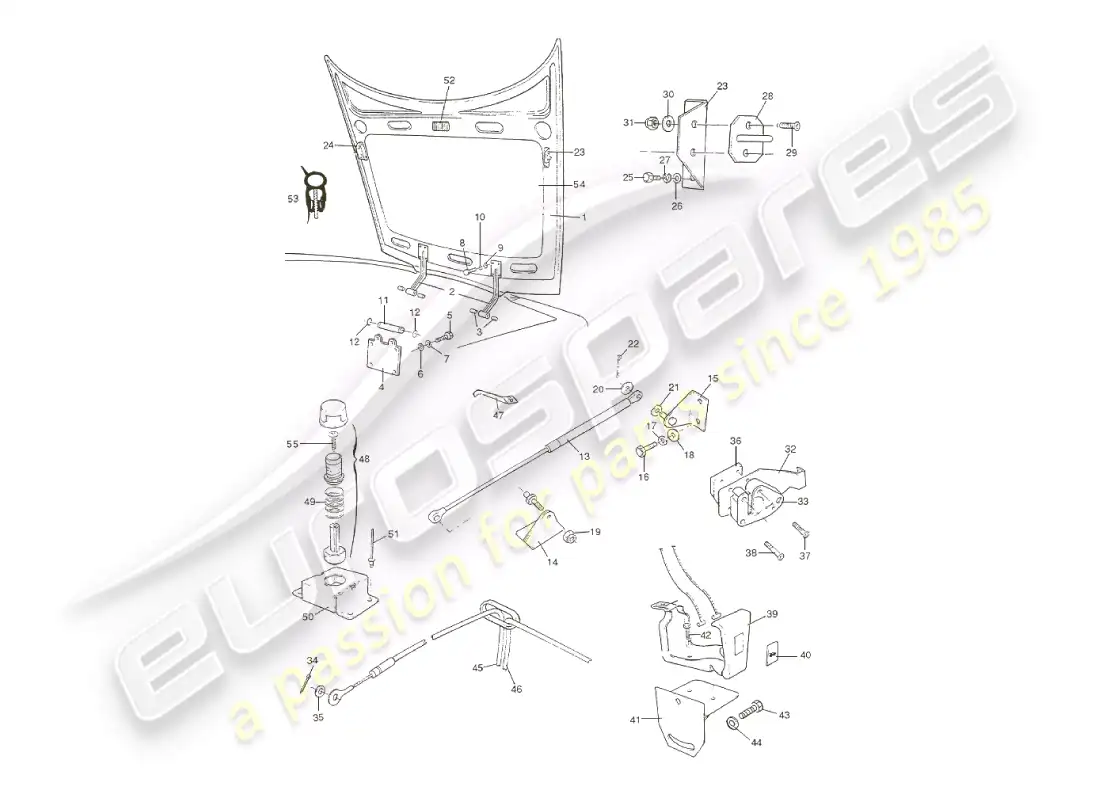 aston martin v8 virage (2000) cuerpo, capó diagrama de piezas