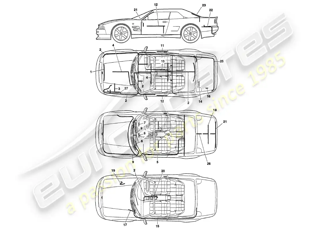aston martin v8 volante (1999) arneses diagrama de piezas