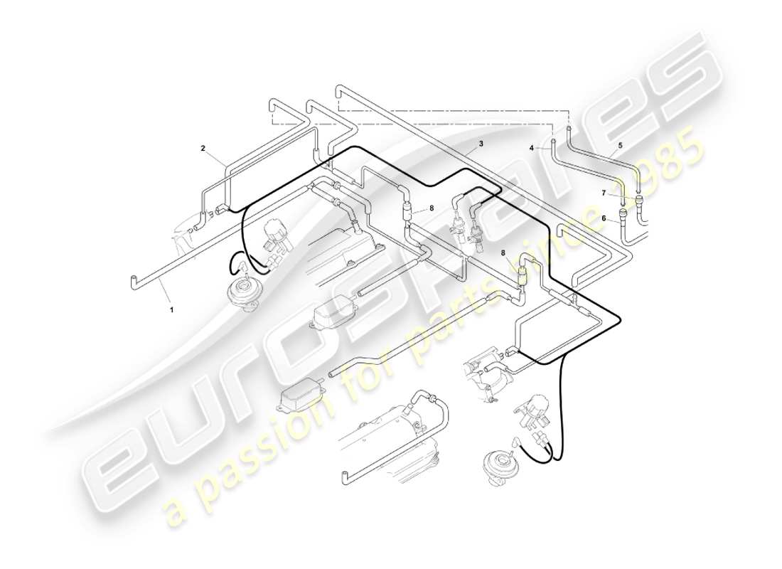 aston martin db7 vantage (1999) sistema de vacío, diagrama de piezas del motor