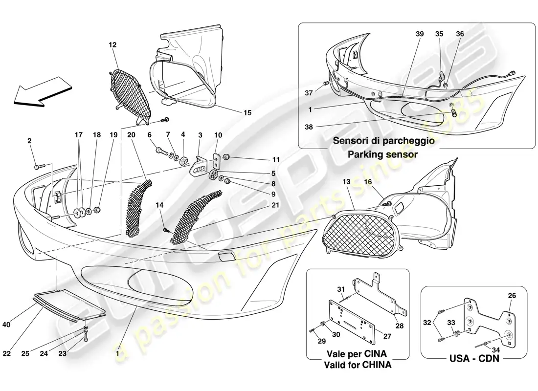 ferrari f430 spider (rhd) parachoques delantero diagrama de piezas