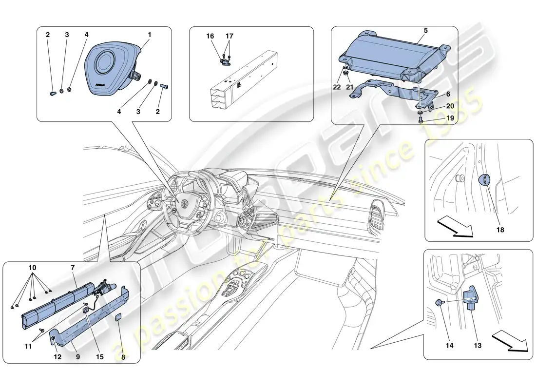ferrari 458 spider (rhd) bolsas de aire diagrama de piezas
