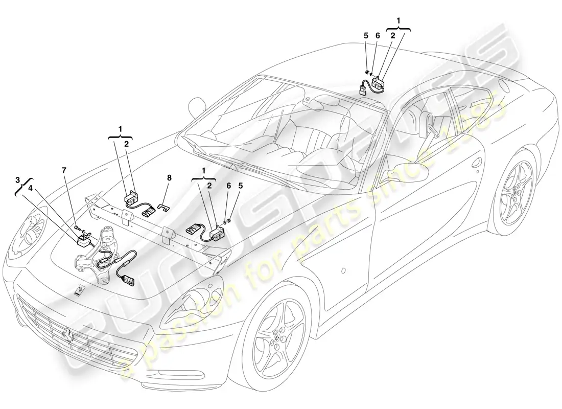 ferrari 612 scaglietti (rhd) sensores de aceleración diagrama de piezas