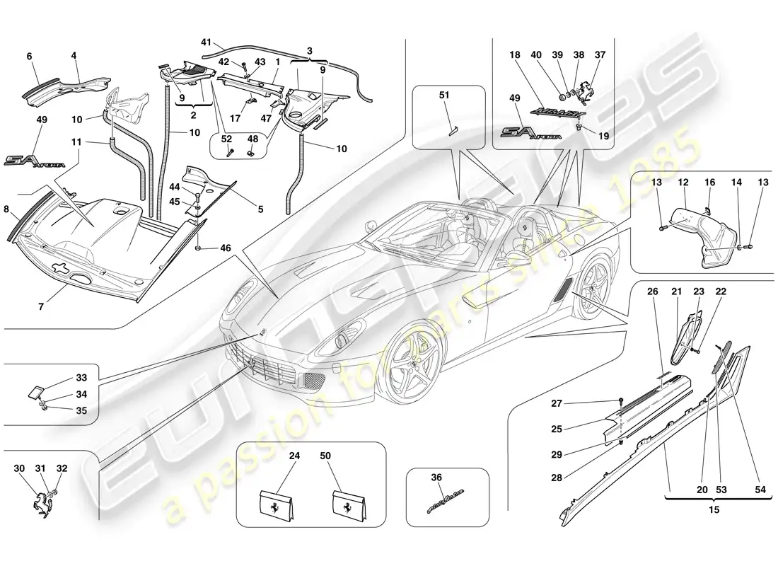ferrari 599 sa aperta (europe) acabado exterior diagrama de piezas