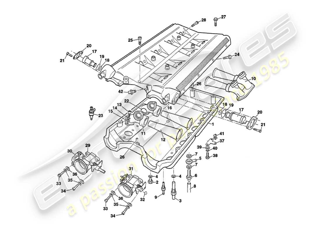 aston martin v8 volante (1999) diagrama de piezas del colector de entrada y del pleno