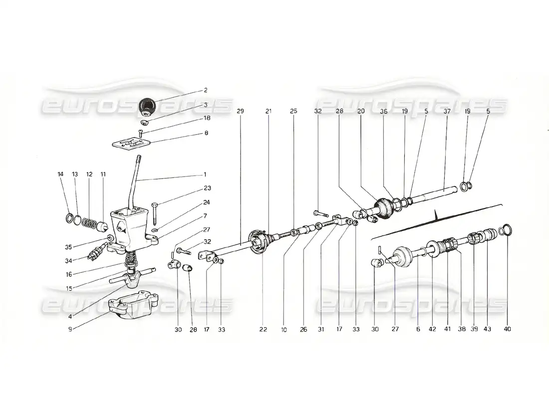 ferrari 308 gt4 dino (1976) controles exteriores de la caja de cambios (desde el n.º 11324 gs - 11300 gd - 10360 versión ee. uu.) diagrama de piezas