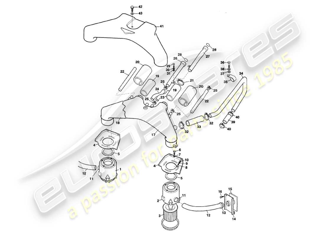 aston martin v8 volante (2000) diagrama de piezas de filtros de aire