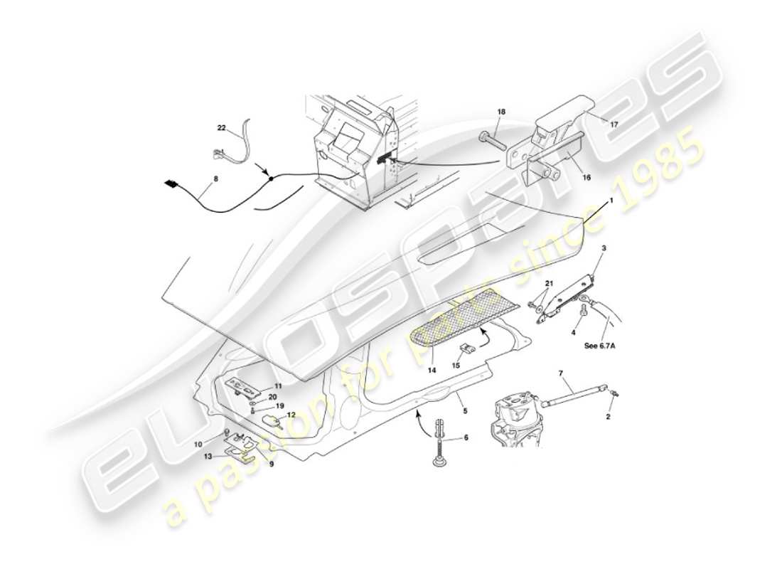 aston martin vanquish (2005) capó diagrama de piezas