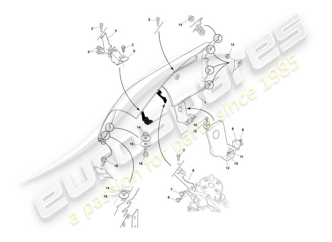 aston martin vanquish (2005) diagrama de piezas de las alas delanteras