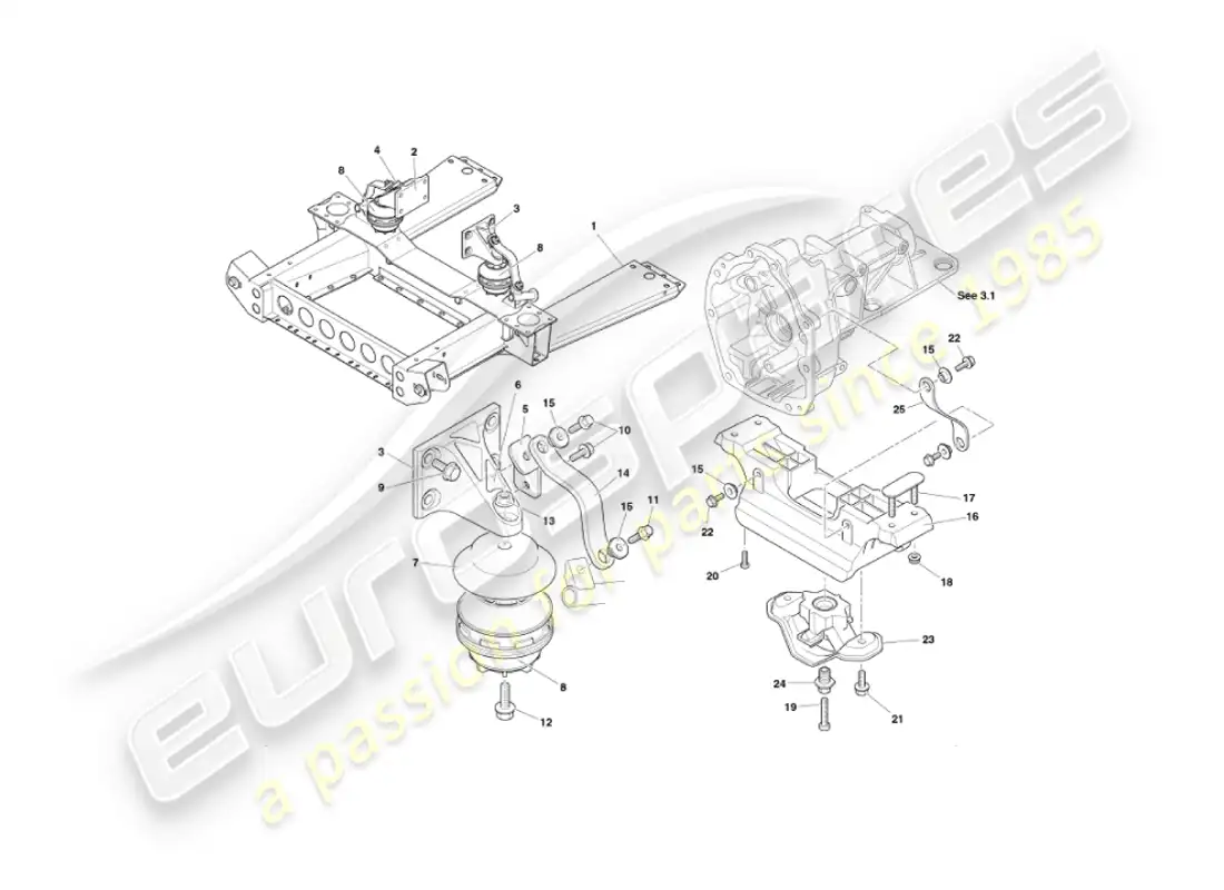 aston martin vanquish (2004) soportes del motor diagrama de piezas