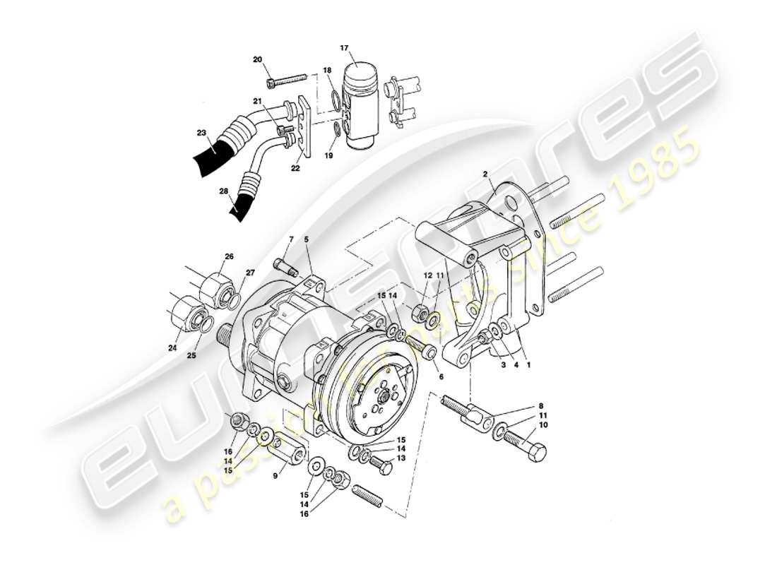 aston martin v8 volante (1997) diagrama de piezas de instalación del compartimento del motor