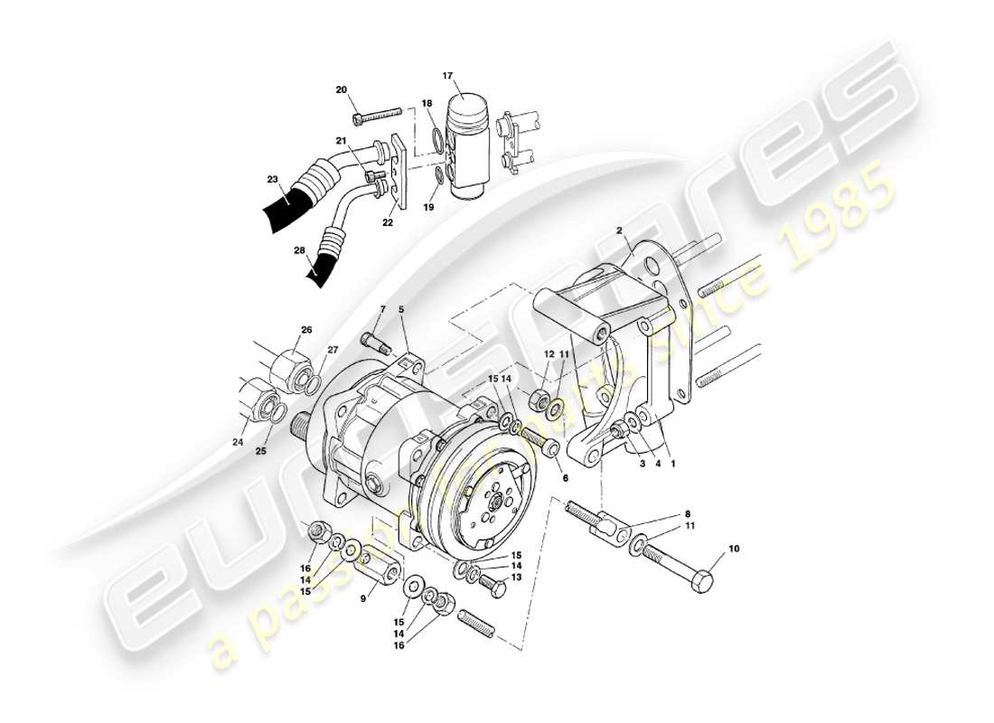 aston martin v8 coupe (2000) diagrama de piezas de instalación del compartimento del motor