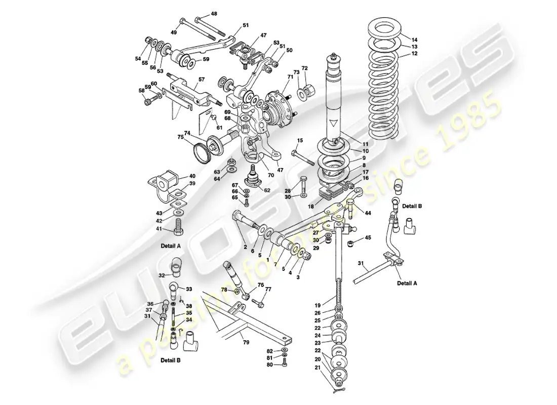 aston martin v8 volante (1998) suspensión delantera diagrama de piezas
