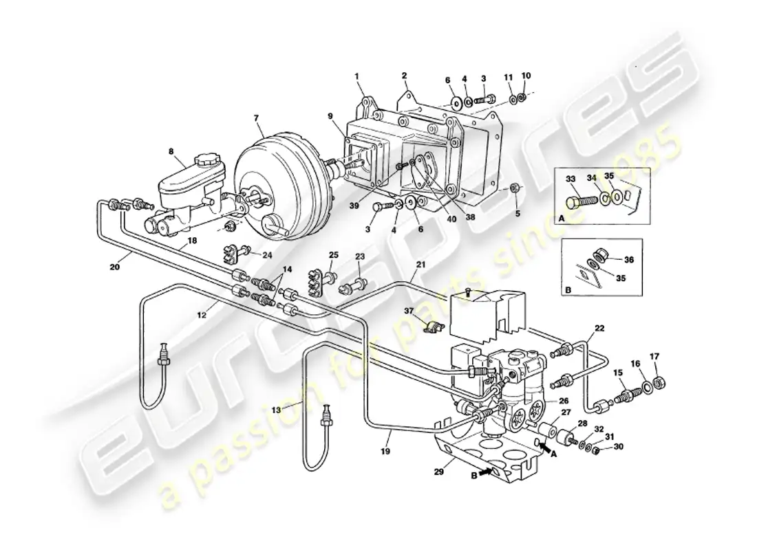 aston martin v8 volante (1997) servo y modulador diagrama de piezas