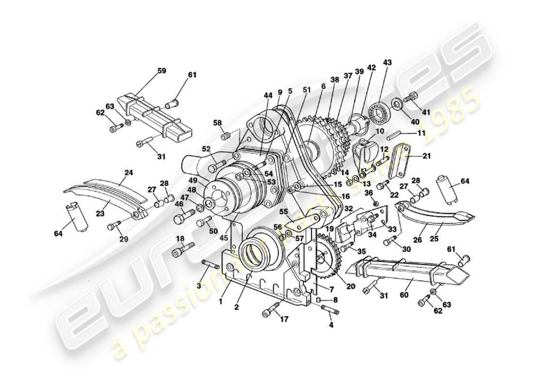aston martin v8 volante (1998) diagrama de piezas de caja de distribución, bomba de agua y ruedas dentadas